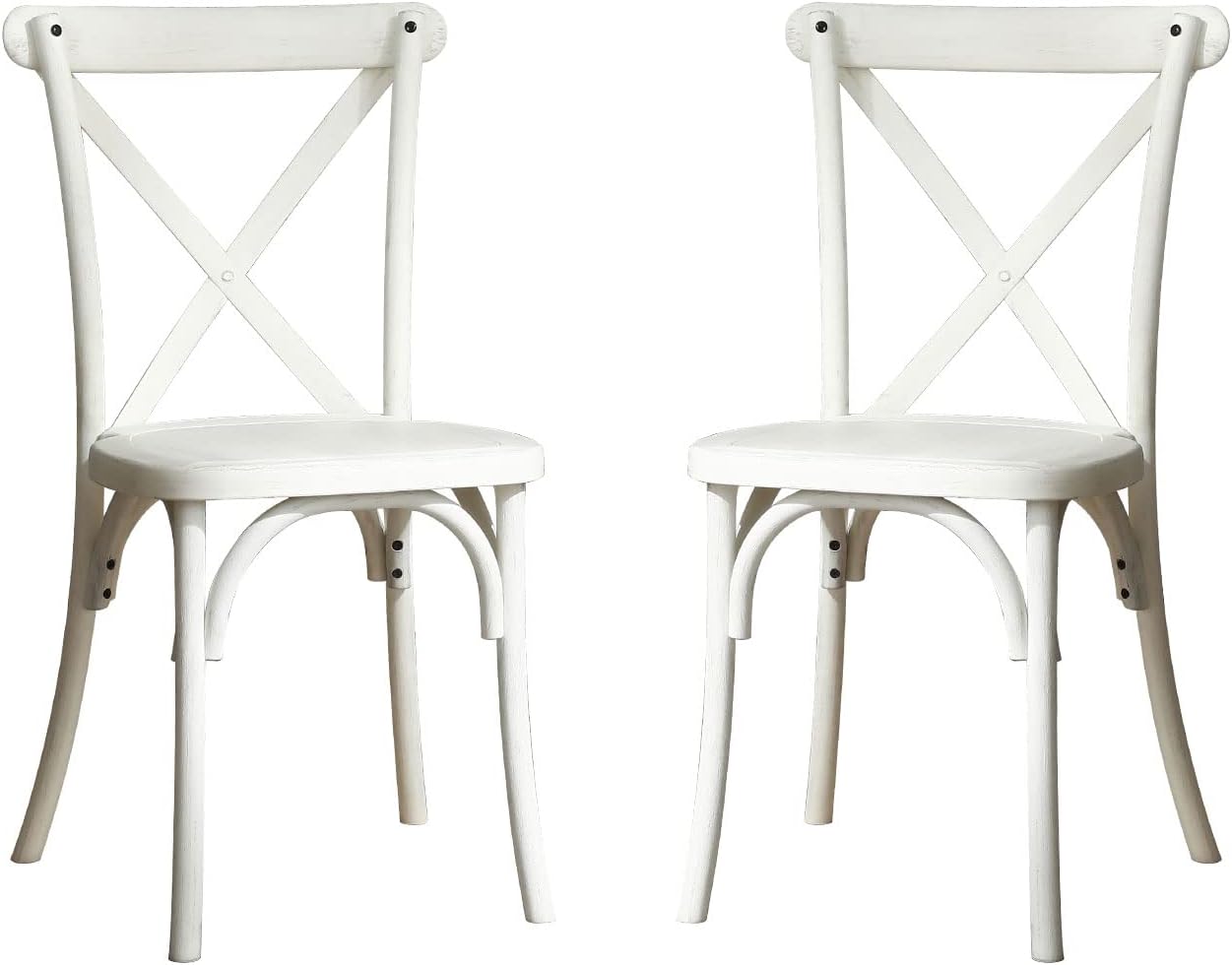 LyuHome Juego de 2 sillas de comedor, muebles para sillas con respaldo, paquete de 2, sillas de madera sintética de granja, respaldo elegante y
