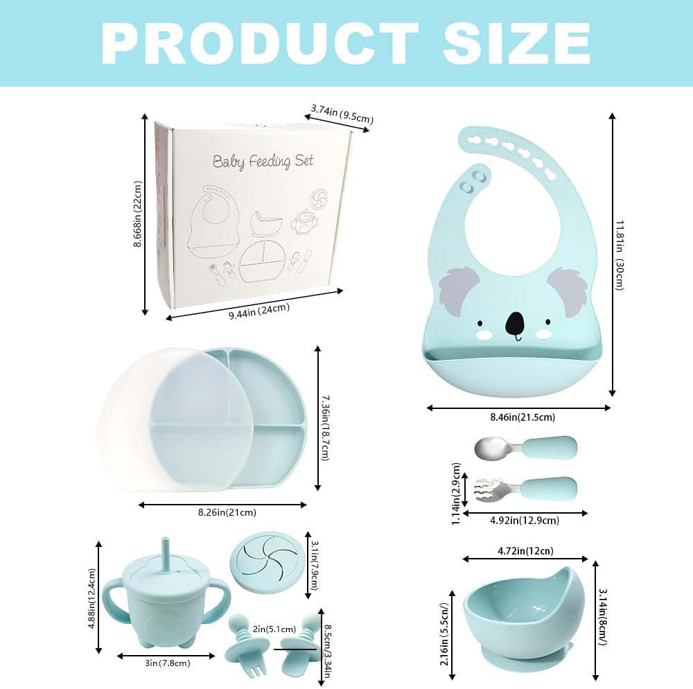 BY FOREV Juego de alimentación de bebé de silicona, suministros de destete con ventosa dividida, juego de platos de autoalimentación para niños