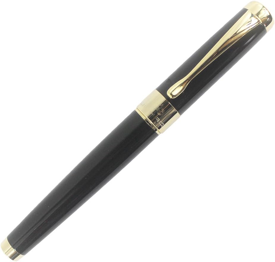 Gullor Jinhao 18KGP – Pluma estilográfica de punta media con convertidor de tinta, color negro
