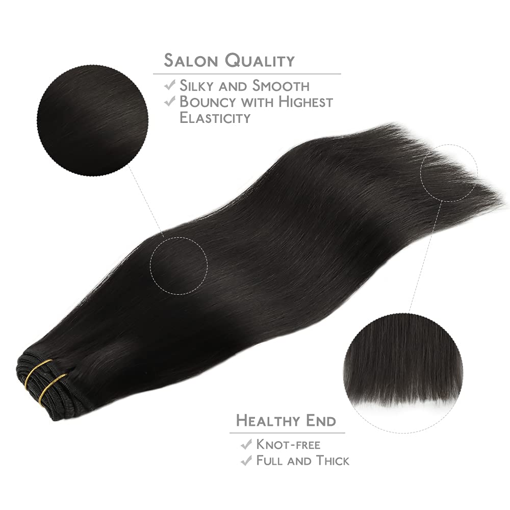 WENNALIFE Extensiones de cabello con broches, 5.22 onzas, 9 piezas, extensiones de cabello humano negro natural, extensiones de cabello humano real