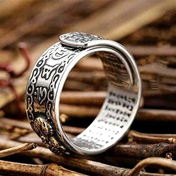 Anillo Feng Shui PiXiu, anillo de mantra Feng Shui PiXiu, anillo de sutra de corazón budista, anillo de Feng Shui para riqueza y protección, amuleto