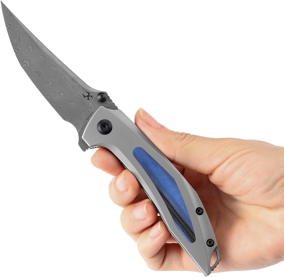 KANSEPT Baku – Cuchillos plegables de bolsillo para hombres EDC cuchillo plegable de campamento de 3.2 pulgadas, material de damasco, cuchillos