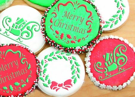 Designer Stencils Plantillas de pastel navideñas Greetings, beigesemitransparentes