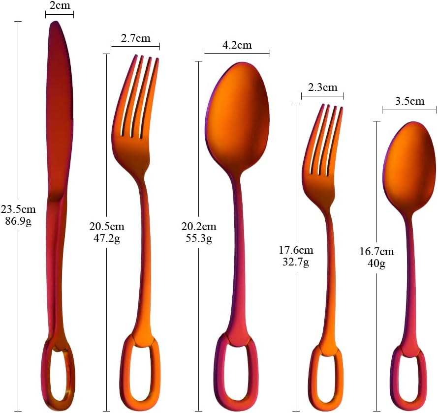 BISDARUN – Juego de cubiertos de acero inoxidable de 5 piezas, incluye cuchara y tenedor de cuchillo, pulido con espejo, apto para lavavajillas,