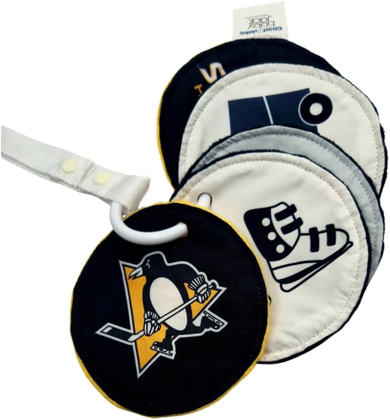 Pittsburgh Penguins – Tarjetas de juguete para cochecito de bebé, juguetes sensoriales de hockey de la NHL para bebé, suave y seguro, aprende hockey