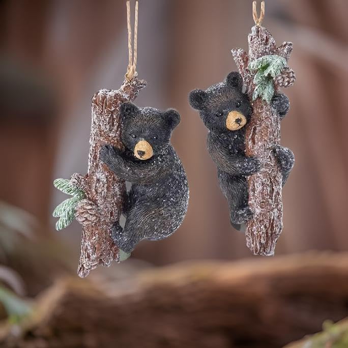 The Bridge Collection Adornos de oso negro escalador  Juego de 2  Oso negro nevado trepador adornos para decoración navideña  Adornos de árbol de