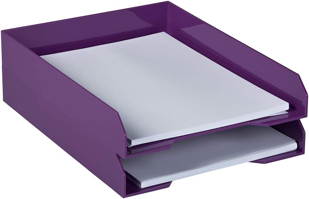 JAM PAPER Bandejas de papel apilables, color morado, bandeja organizadora de documentos de escritorio, cartas y archivos, se venden individualmente