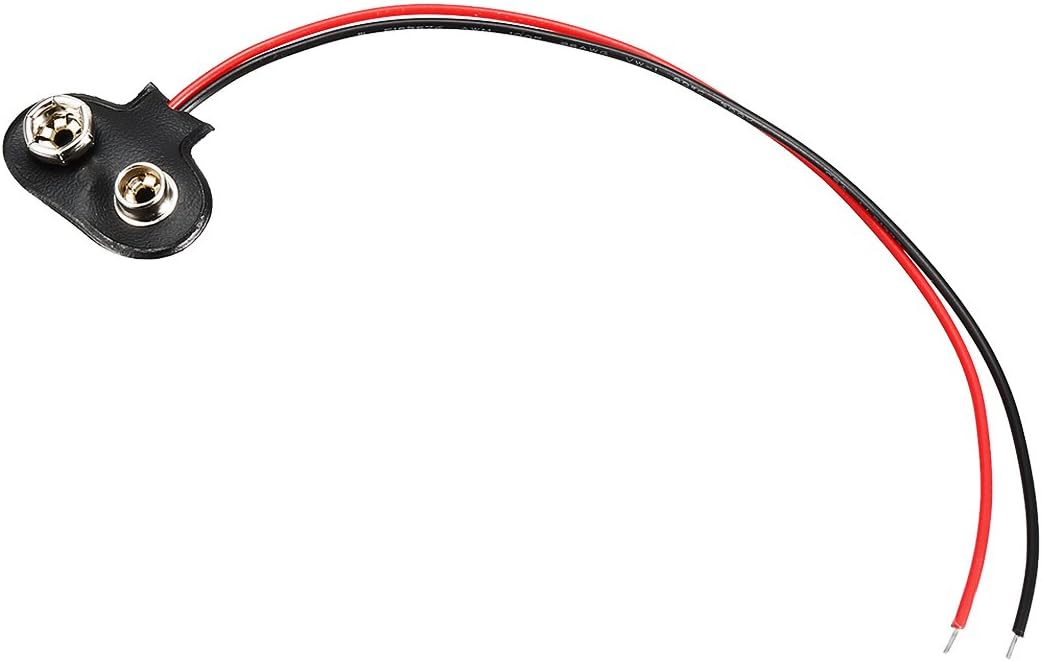 uxcell 3 unids DC 9V Clip de batería tipo T Conector de hebilla de piel sintética Alambre de plomo 4.7 in de largo