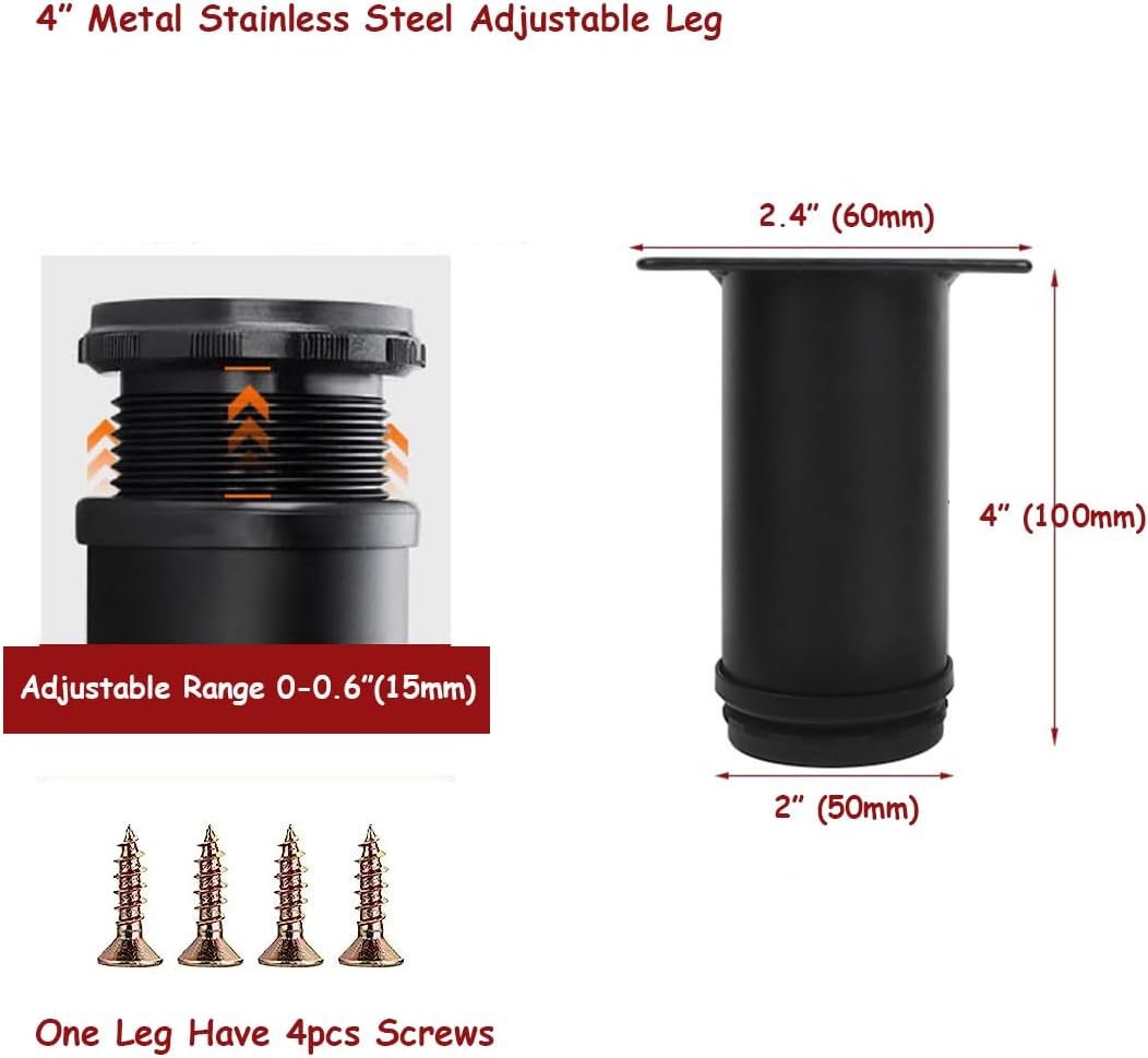 BOSIDETOOL Patas redondas de acero inoxidable de 4 pulgadas, patas redondas para gabinete, paquete de 4 patas para muebles para cocina, mesa,