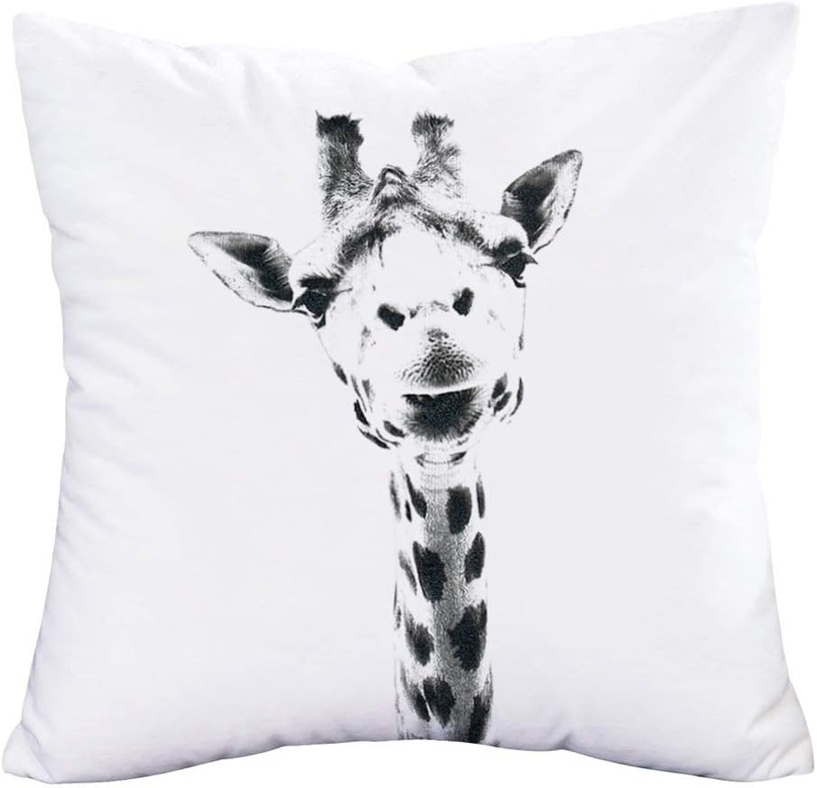 YANGYULU Funda de cojín súper suave y bonita, decorativa, divertida, de animales africanos, jirafa, con diseño realista negro, funda de cojín