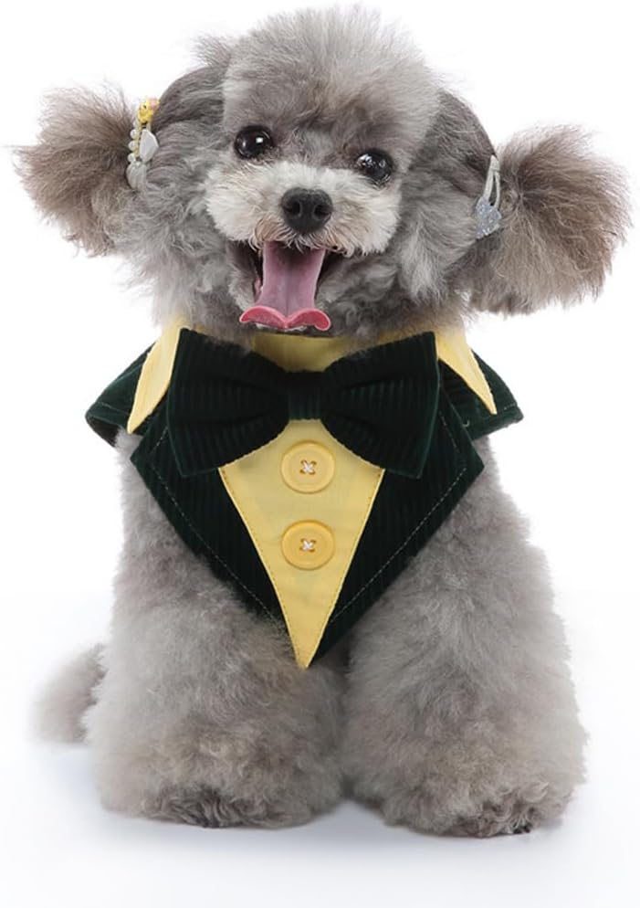 DOTEYAYP Esmoquin de terciopelo para cachorro con corbata de moño desmontable, para baile de graduación, boda, disfraz formal de príncipe para perro