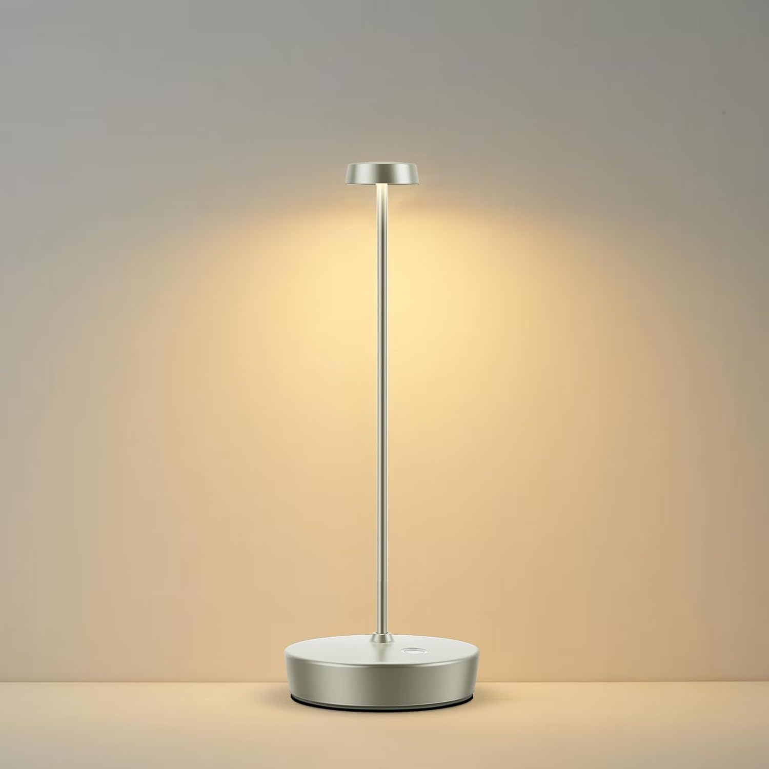 Lámpara de mesa LED inalámbrica, lámparas de escritorio de batería recargable, 3 colores regulables, lámpara de mesa de metal regulable sin