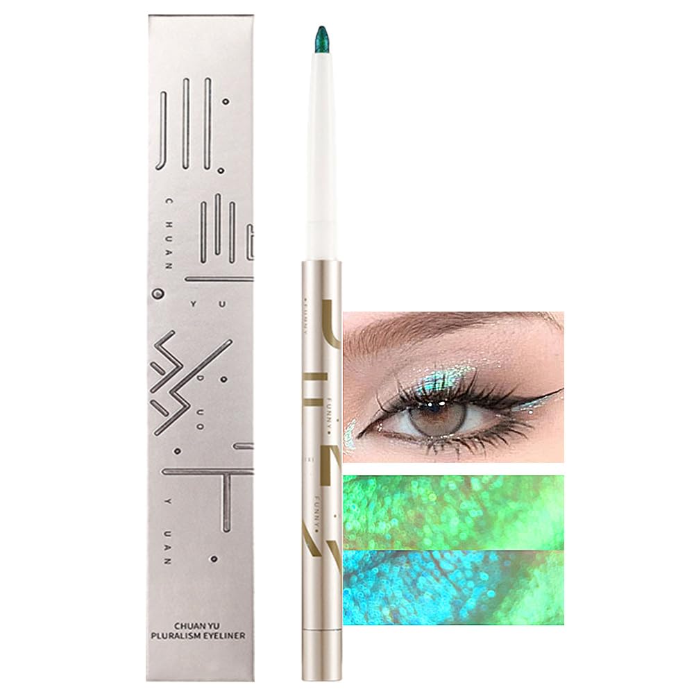 Kaely Lápiz delineador de ojos de gel con purpurina, lápiz de maquillaje de color colorido que cambia de color, delineador de ojos metálico verde