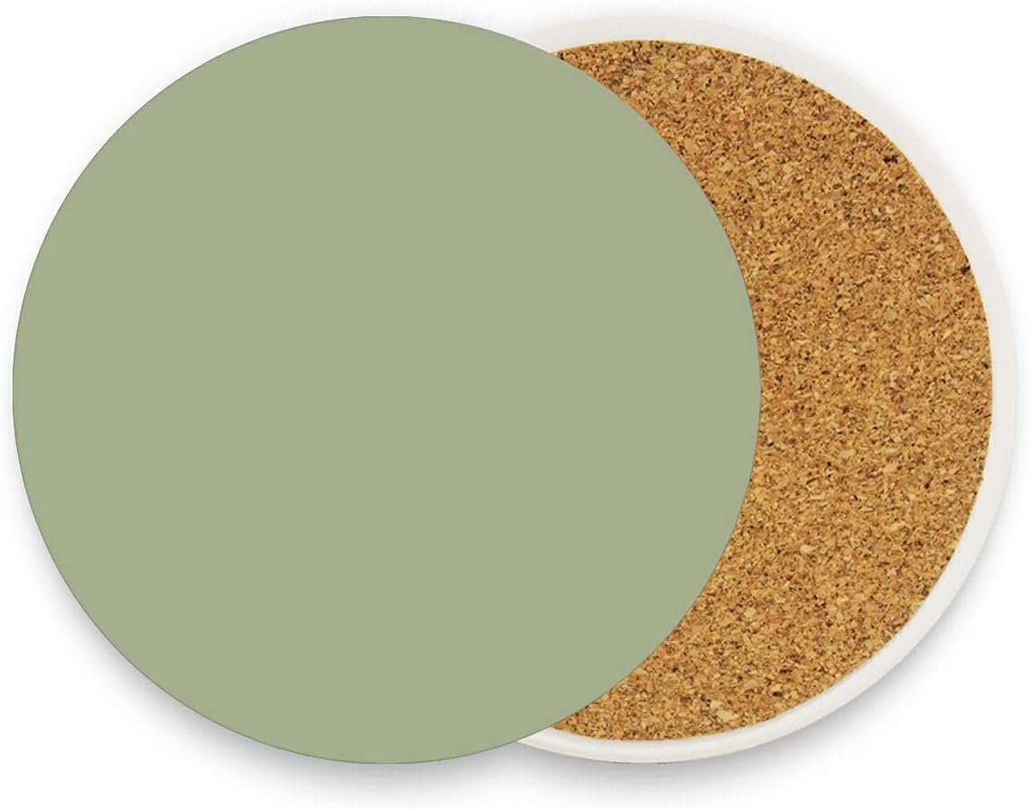 Xigua Sage Green – Posavasos de color sólido, diseño redondo de piedra absorbente con piedra de cerámica y base de corcho, alfombrillas de