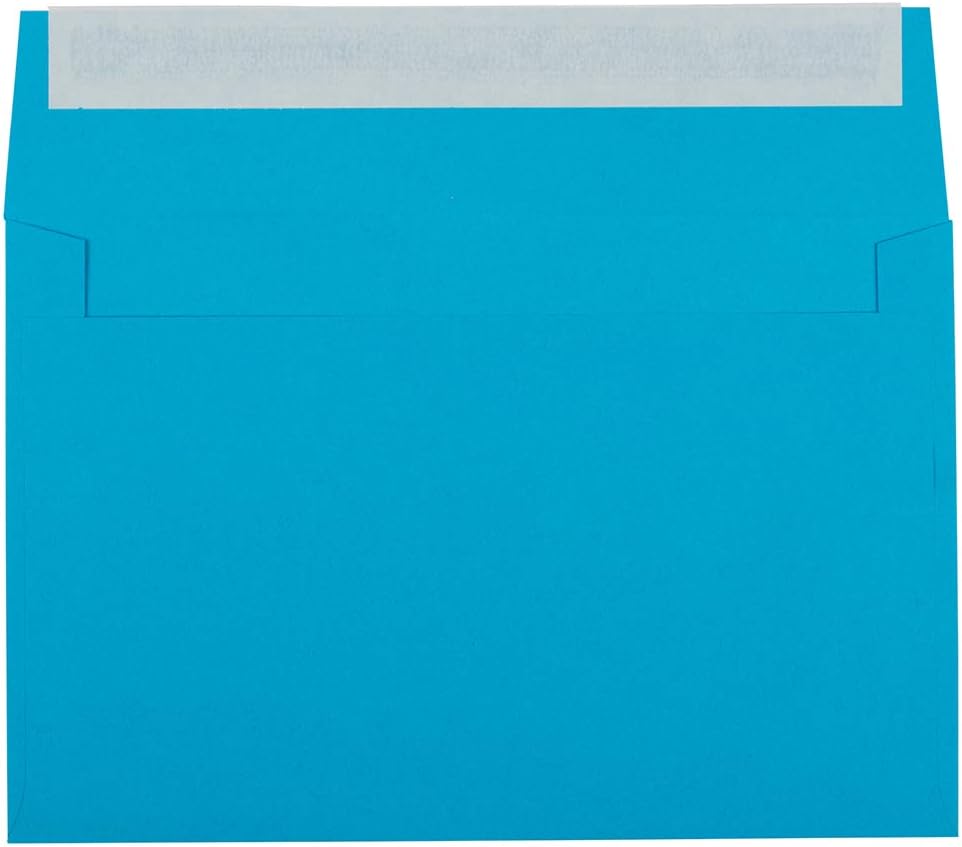 JAM PAPER Sobres de invitación de colores A9 con cierre de despegar y sellar, 5 34 x 8 34, reciclados, color azul, paquete de 100 unidades
