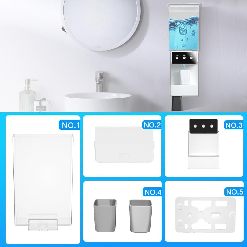 Dispensador automático de enjuague bucal para baño, dispensador de pared de lavado bucal de 23.67 onzas  23.7 fl oz con tazas magnéticas para niños