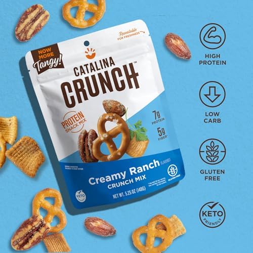 Catalina Crunch Mix Creamy Ranch – Mezcla de bocadillos de proteínas con alto contenido de fibra  Bajo en carbohidratos, alto en proteínas,