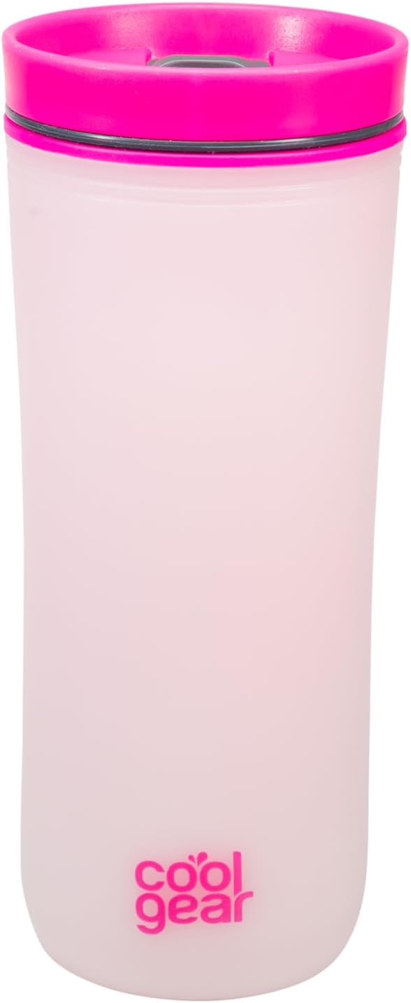 COOL GEAR Paquete de 2 tazas de viaje de café Sumatra de 16 onzas con tapa deslizante resistente a derrames  Vaso de color reutilizable – RosaVerde