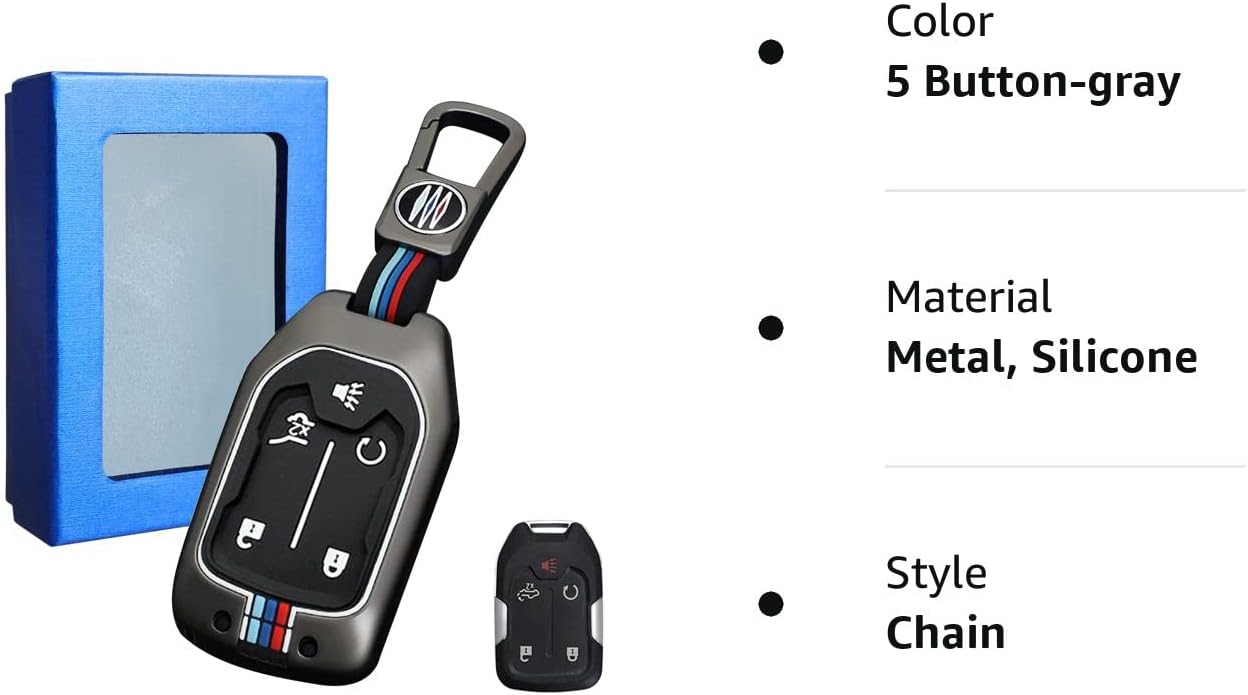 Moonlinks Funda de aleación de zinc para llavero de 5 botones compatible con Chevy SilveradoGMC Sierra 1500 2500HD 3500HD 2019-2022, funda de