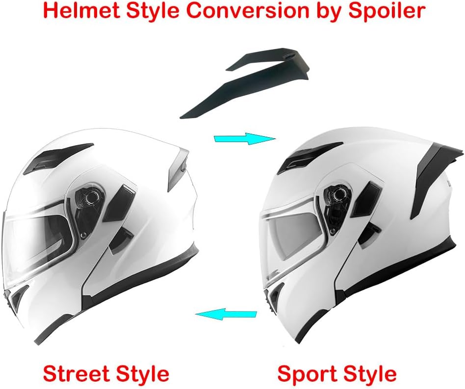 Casco modular de cara completa 1Storm para motocicleta, con doble visera abatible, protector solar HB89 Negro brillante, L, Blanco brillante