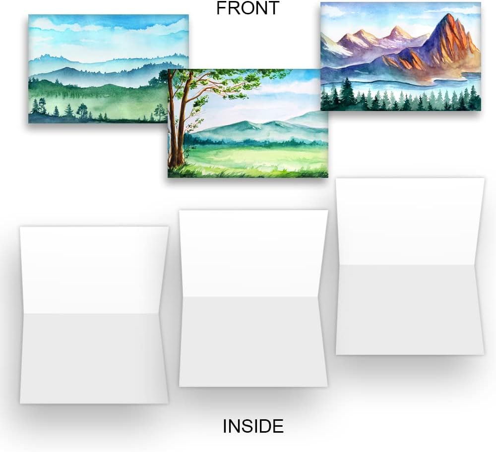 Wright Home & Gift Watercolor Landscapes – Tarjetas de felicitación en blanco para todas las ocasiones  Paquete de 10 surtidos a granel + 10 sobres