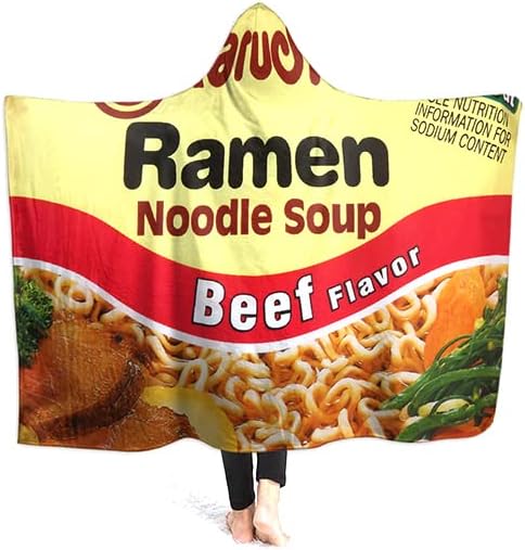 Manta de forro polar con capucha para sopa de fideos Ramen con sabor a carne de res, poncho de microfibra Sherpa de felpa cálida, varios tamaños,