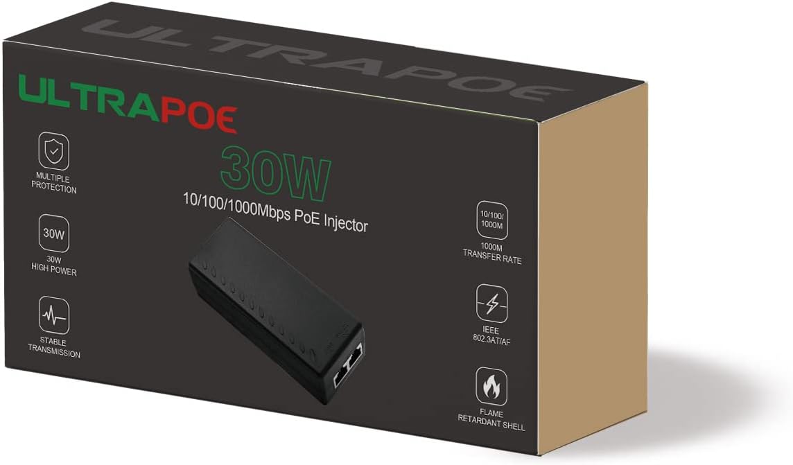 Inyector Gigabit PoE, Inyector PoE+ de 30 W, Adaptador Ethernet PoE+, Adaptador de alimentación a través de Ethernet, RJ45 de 101001000 Mbps, Cumple