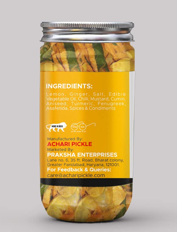 Limón+pepinillo de jengibre Neembu+Adrak Ka Aachar(400G) – Receta de la madre  Pepinillo orgánico del norte de la India  Limón+pepinillo de jengibre