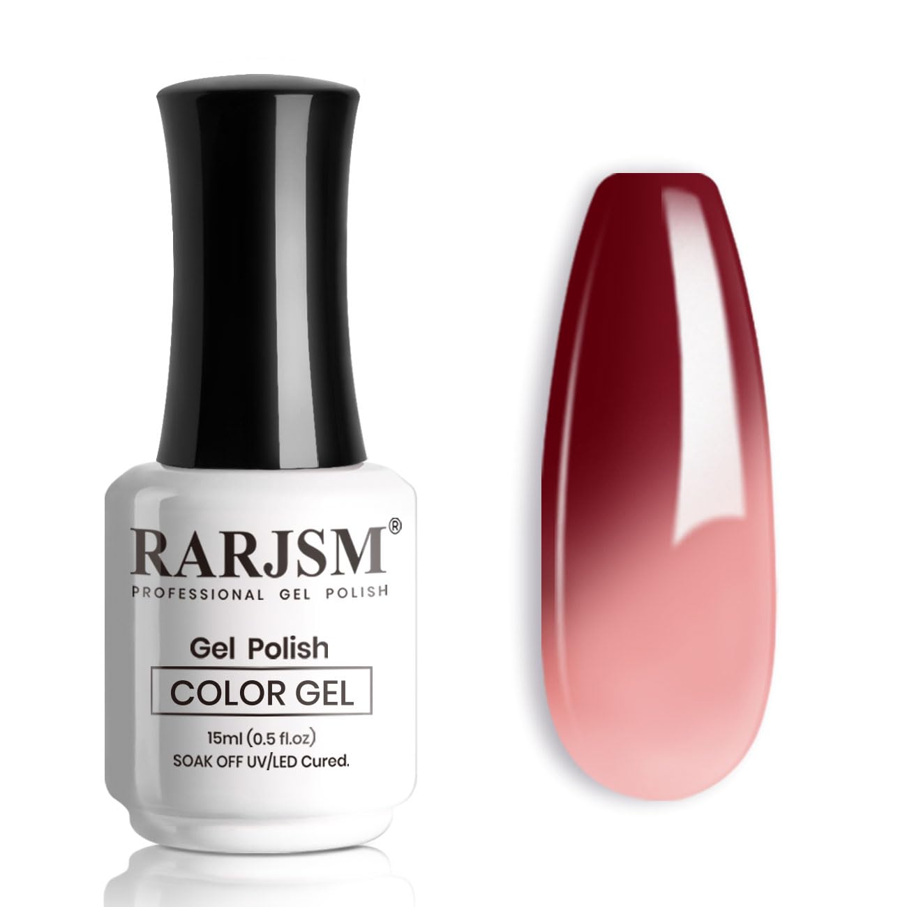 RARJSM Esmalte de uñas de gel que cambia de color, color rojo burdeos a rosa nude, 0.5 onzas líquidas, esmalte de uñas en gel que cambia el estado
