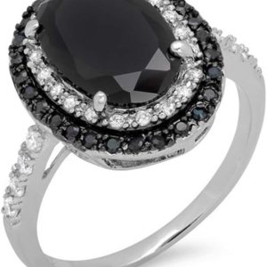 925 Sterling Silver Shiny Full Diamond Ring Oval Cut Black Onyx Marcasite White Cubic Zirconia Rings CZ Cocktail Rings Eternity Engagement Wedding 925 Sterling Silver Shiny Full Diamond Ring Oval Cut Black Onyx Marcasite White Cubic Zirconia Rings CZ Cocktail Rings Eternity Engagement Wedding