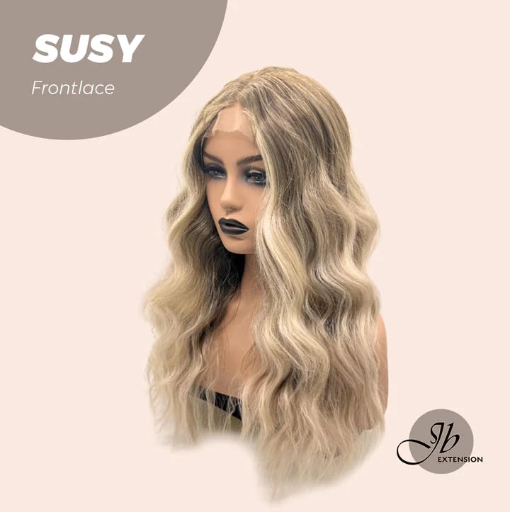 Peluca de encaje frontal SUSY mezcla de rubio, pelucas onduladas para mujer, pelucas sintéticas naturales para uso diario (pelucas de cabello