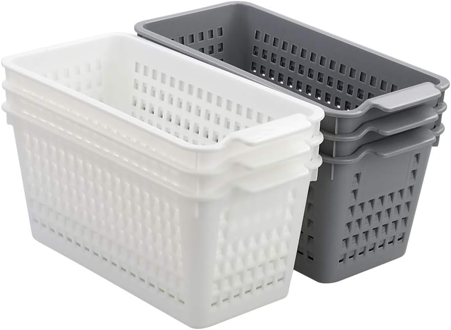 Cesta de almacenamiento de plástico, cestas de plástico delgadas profundas, 6 paquetes