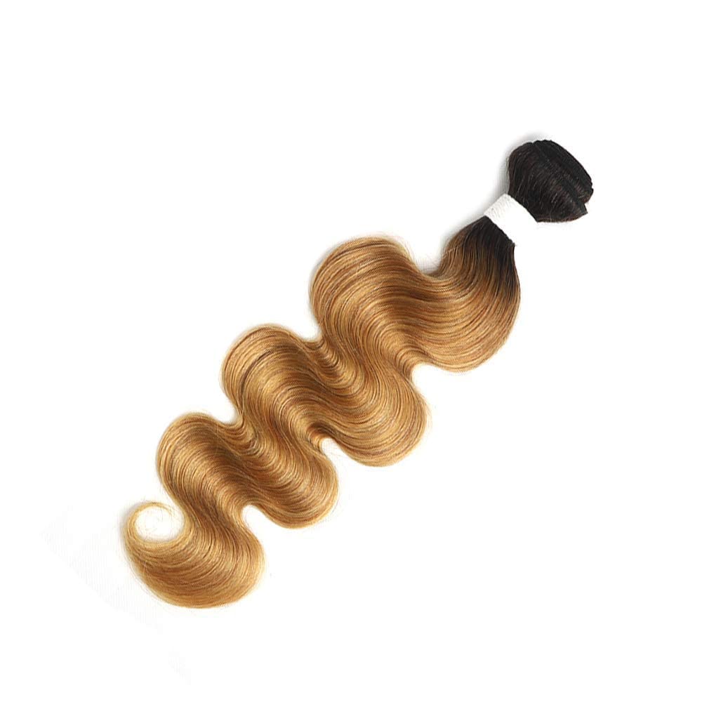 X-TRESS Extensiones de cabello humano virgen brasileño ondulado rubio miel degradado T1B27, 1 paquete de extensiones de cabello humano (18 pulgadas,