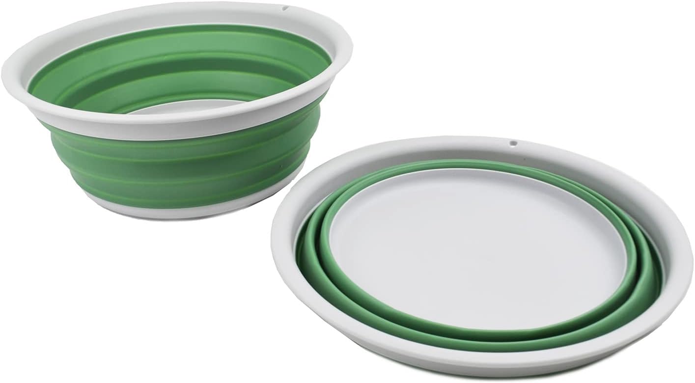 SAMMART Tina plegable de 7.5 L (1.98 galones) – Tina plegable – Lavabo portátil – Tina de plástico que ahorra espacio (gris claroverde mar oscuro