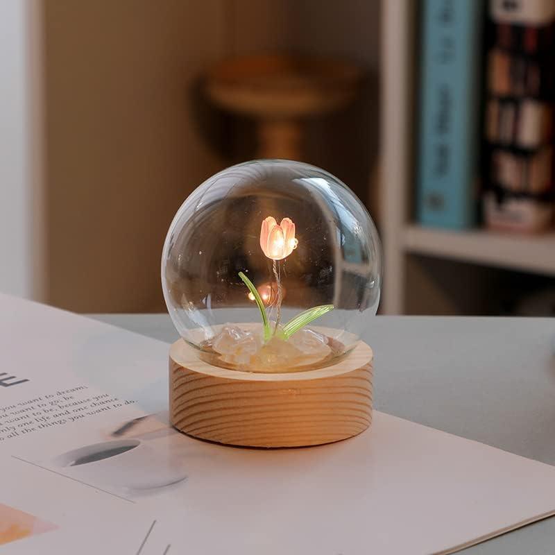 Luz nocturna estética de flores, bonita lámpara de noche de tulipanes para niños y adultos, cama de ensueño, lindas lámparas de luz nocturna para