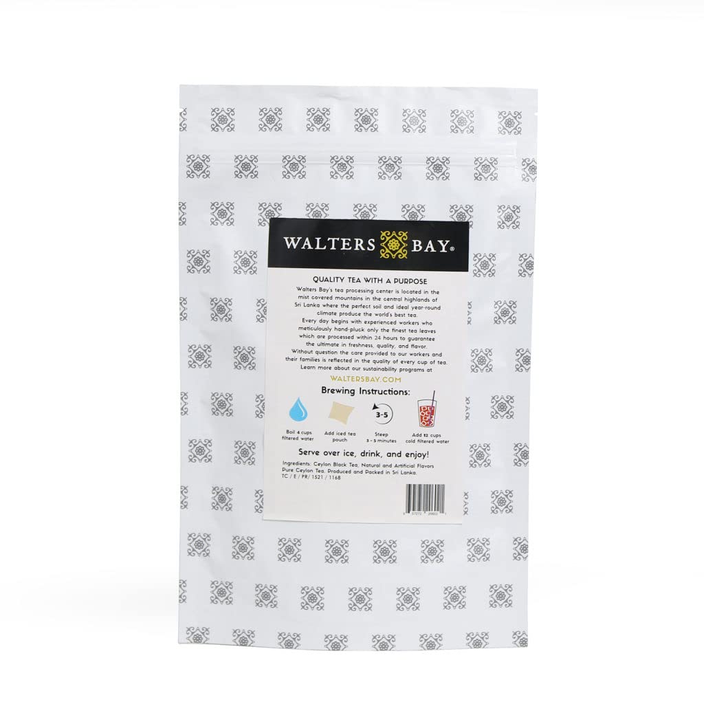 Walters Bay Té helado de melocotón, 18 unidades, cada bolsa hace 1 galón, tamaño familiar, sabor a melocotón del sur, 100% desplumado a mano, té