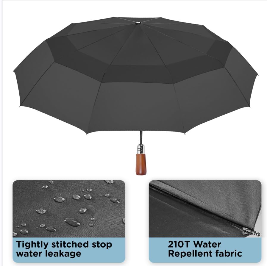 Satol 55 Inch Automatic Open Golf Umbrella, Oversize Windproof Waterproof Large Double Canopy Vented 10 Ribs Folding Travel Umbrella, UPF 50+ UV