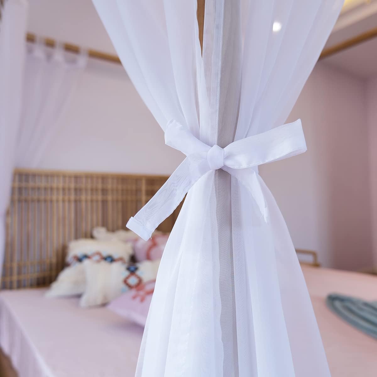 Cortinas transparentes para cama King, Queen, matrimonial y individual, toldos y cortinas de 4 esquinas para cama, cortinas con dosel, cortinas