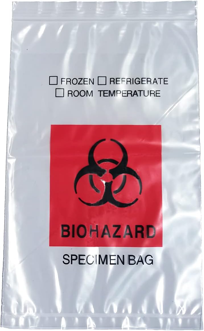 Bolsas de peligro biológico, 1000 bolsas de 6 x 9 pulgadas, impresión de logotipo rojo de riesgo biológico, bolsas de muestras con cremallera