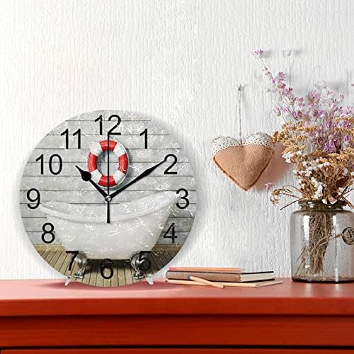 ZOEO Reloj de pared para bañera, de madera, vintage, de 10 pulgadas, redondo, silencioso, sin tictac, funciona con pilas, decoración de cuarzo para