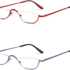 KoKoBin Lentes de lectura de media lectura, 2 pares de lentes con marco de metal de medio borde, lectores de bisagra de resorte con bolsa de cuero KoKoBin Lentes de lectura de media lectura, 2 pares de lentes con marco de metal de medio borde, lectores de bisagra de resorte con bolsa de cuero