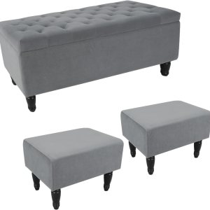 Banco otomano de almacenamiento, banco de terciopelo en el extremo de la cama con 2 otomanas pequeñas para dormitorio, banco de almacenamiento con Banco otomano de almacenamiento, banco de terciopelo en el extremo de la cama con 2 otomanas pequeñas para dormitorio, banco de almacenamiento con