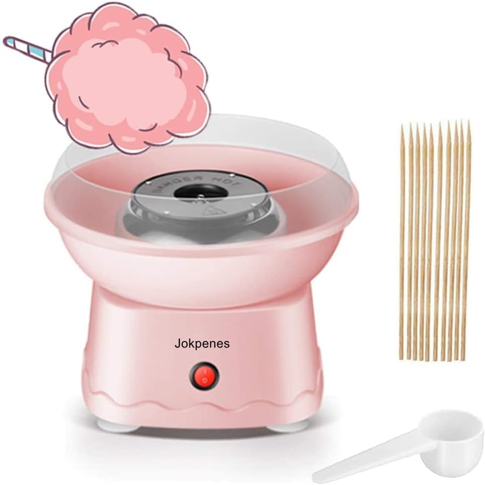 Máquina de algodón de azúcar para niños, mini máquina eléctrica portátil de algodón de azúcar con 10 conos de caramelo reutilizables y cuchara de