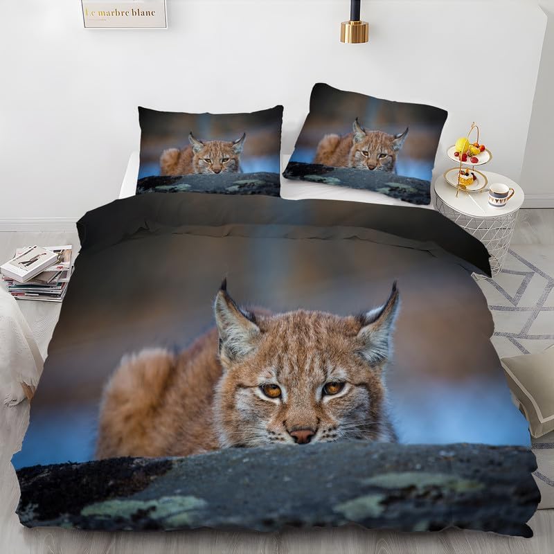 Light Brown Lynx King Duvet Cover Animal Print King Bedding Set Soft Microfiber Comforter Cover and 2 Pillow Shams 20″X36″, Bed Set Duvet Covers