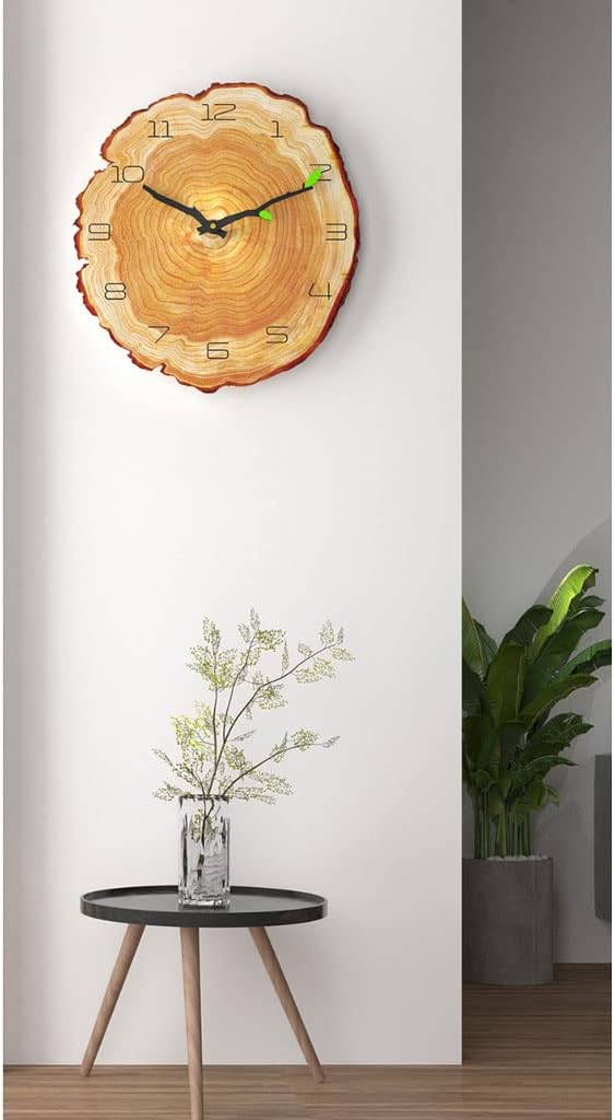Reloj de pared Wood Grain Design Wall Clock Creative Pastoral Style Irregular Shape Clock Silent Non-Ticking Hanging Clock Battery Operated for