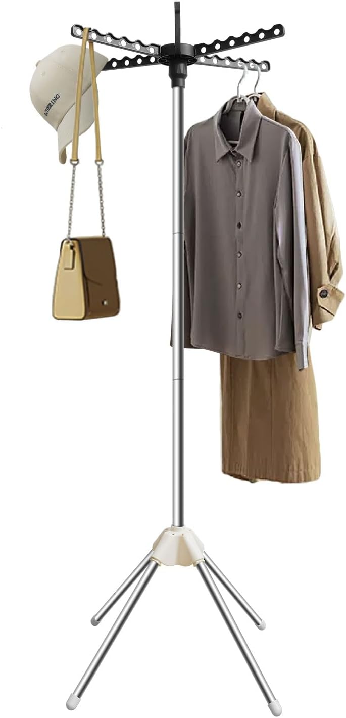 Tendedero de secado de ropa plegable de 59 pulgadas de alto, portátil, de acero inoxidable, con 4 patas, para apartamentos, dormitorios de