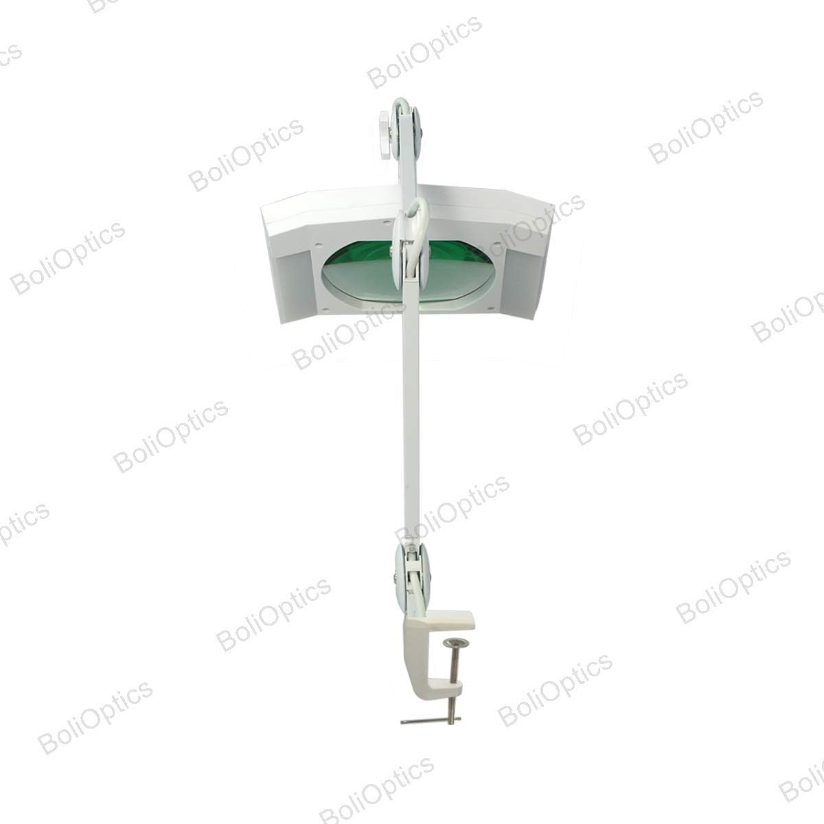 BoliOptics (Lente de vidrio) Lupa LED con luz, 5 dioptrías 2.25X, lente de vidrio de 7 x 6 pulgadas, brazo ajustable manos libres con abrazadera