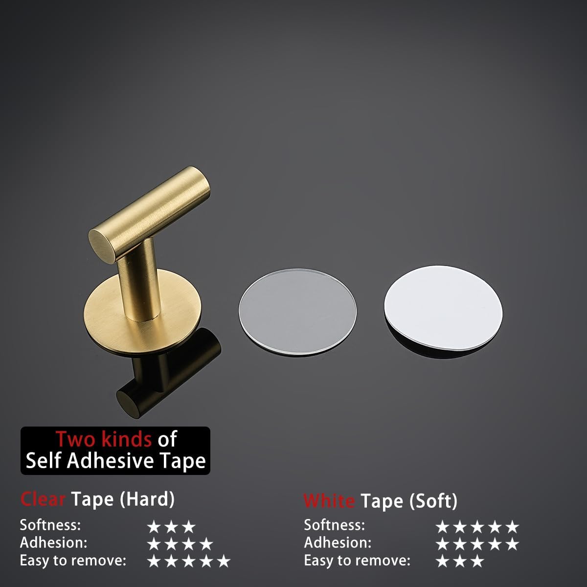 JQK ATH110-BG-P2 – Gancho de pared autoadhesivo para toallas, color dorado, sin taladro, para baño, cocina, garaje, paquete de 2 unidades, acero