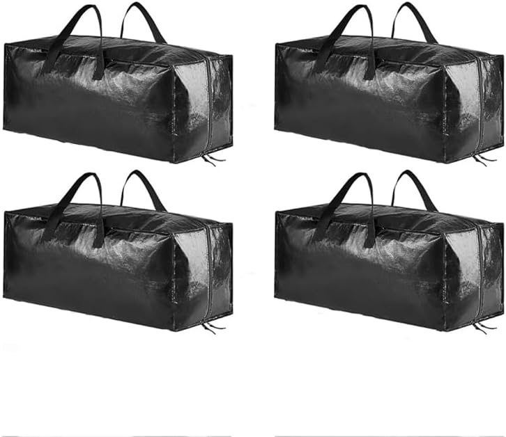 Paquete de 4 bolsas de almacenamiento extra grandes para decoraciones de Navidad, bolsas de mudanza con cremalleras y asas, bolsas negras