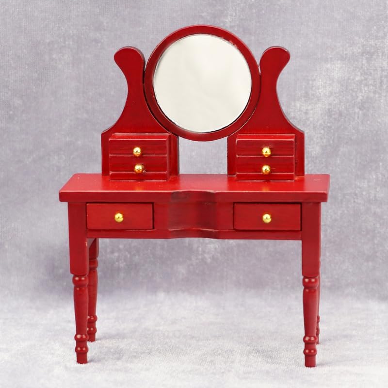AirAds casa de muñecas a escala 112, muebles en miniatura, taburete rojo con espejo de tocador, juego de 2